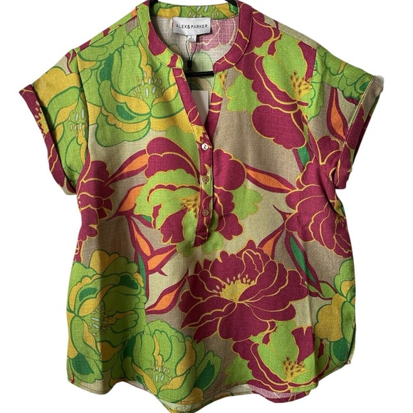 Parker Floral Print Women's Blouse - Green and Purple - Picture 1 of 6